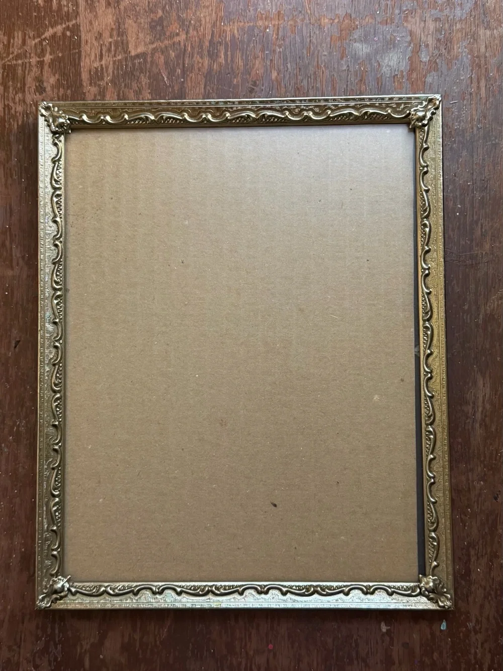 Vtg Gold Tone Brass Metal Picture Frame Embossed Design Edge Fits 8x10”
